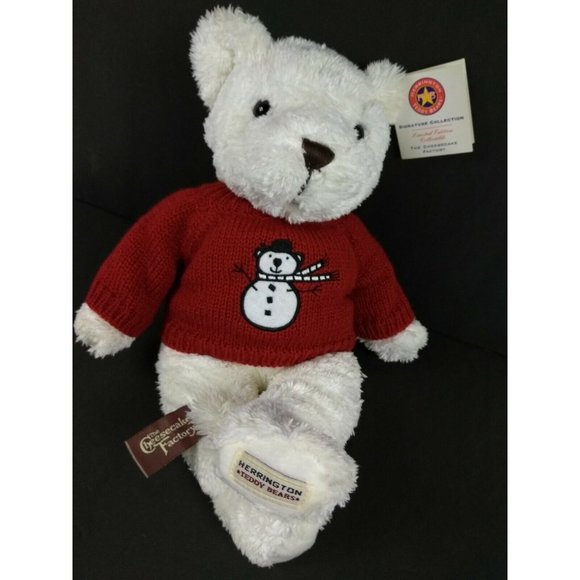 Herrington 14" Plush Teddy Bear Cheesecake Factory Fresh Strawberry w/ Snowman - Picture 1 of 7